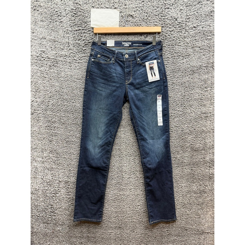 NWT Levi's Denizen Mid Rise Modern Slim Denim Jeans Dark Wash Blue Size 6/7L